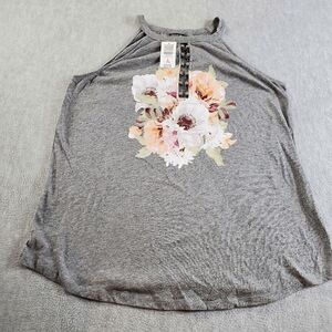 Torrid Top Women 2 Gray Floral O Ring Front Sleeveless Slim Fit Halter Neck Tank